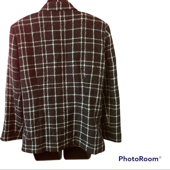 Sag Harbor Size 16 Teal blue & black plaid blazer with sparkle. Gently worn. - Picture 2 of 14